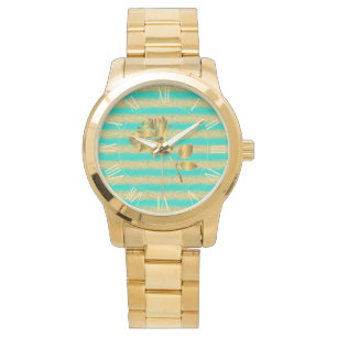 Luxury Gold Glitter Turquoise Floral Gift Watch