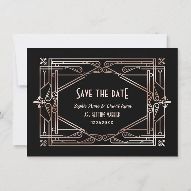 Luxury Gold Great Gatsby Art Deco 20s Wedding Save The Date (Front)