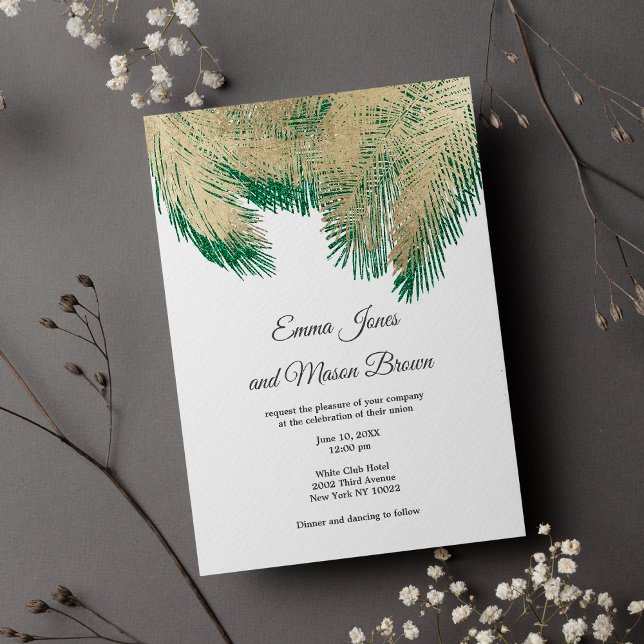 Luxury gold green palm tree tropical Wedding  Invitation (Luxury gold green palm tree tropical Wedding )