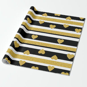 Luxury Gold Hearts Stripe Pattern Wrapping Paper
