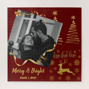 Luxury gold Holiday gifts cute family typography Jigsaw Puzzle