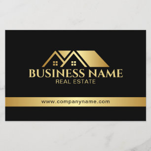 Luxury Gold House Real Estate QR Code Black Flyer