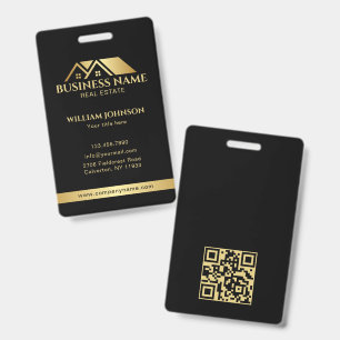 Luxury Gold House Real Estate QR Code Black ID Badge