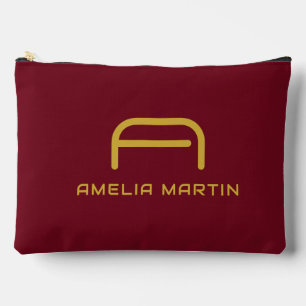 Luxury Gold Initial Monogram Burgundy Red Accessory Pouch