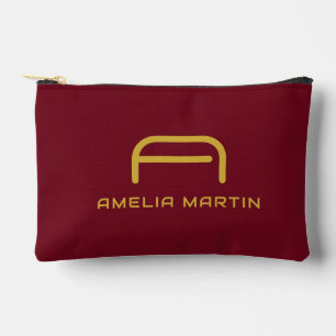 Luxury Gold Initial Monogram Burgundy Red Accessory Pouch