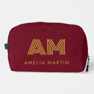 Luxury Gold Initial Monogram Burgundy Red Dopp Kit