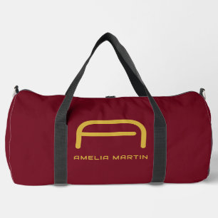 Luxury Gold Initial Monogram Burgundy Red Duffle Bag