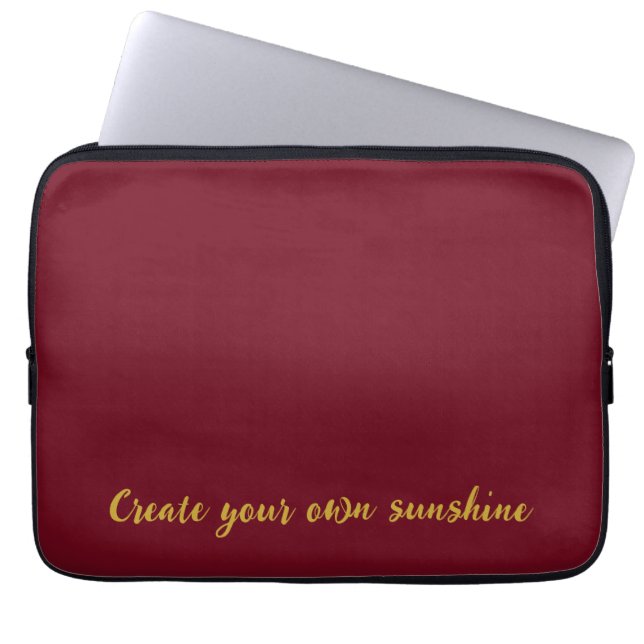 Luxury Gold Initial Monogram Burgundy Red Laptop Sleeve (Front)