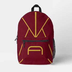 Luxury Gold Initial Monogram Burgundy Red Printed Backpack