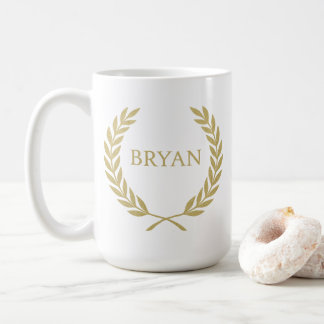 Luxury Gold Laurel Wreath Monogram Coffee Mug