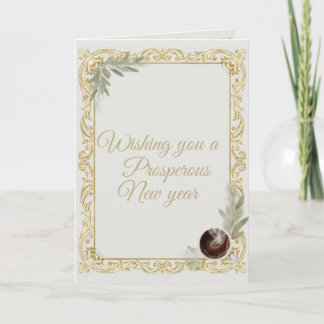 Luxury Gold Leaf & Pine Elegant New Year Folded Gr Card