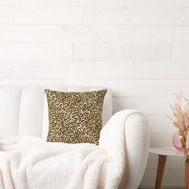 Luxury Gold Leopard Print-Cosy Glam Animal Pattern Cushion (Couch)