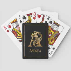 Luxury gold letter A on black Playing Cards