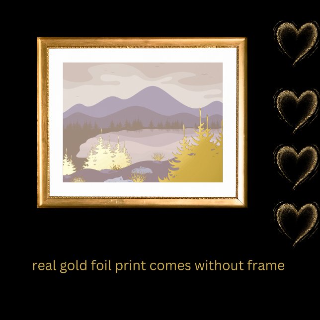 luxury gold lilac abstract landscape real foil prints (Creator Uploaded)