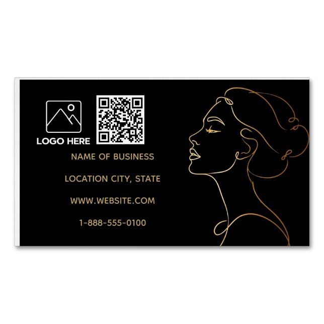 Luxury Gold Line Art QR Code Business Card (Front)