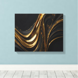 Luxury Gold Line Canvas   Abstract Black Gold Wall Print
