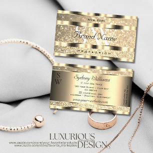 Luxury Gold Luminous Glitter Stars Monogram Golden Business Card