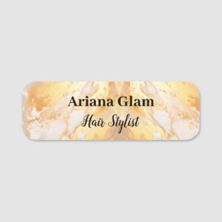 Luxury Gold Marble Salon Hair Stylist Professional Name Tag