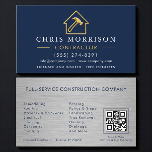 Luxury Gold Metal Contractor QR Code Business Card