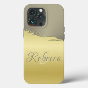 Luxury gold metal decorative on gold and silver iPhone 13 pro case