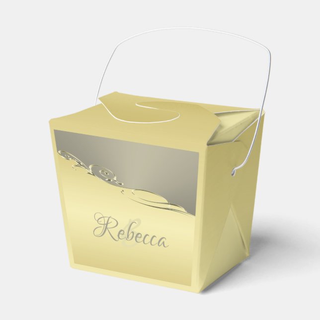 Luxury gold metal decorative on gold and silver favour box (Front Side)