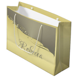 Luxury gold metal decorative on gold and silver large gift bag