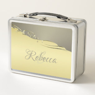 Luxury gold metal decorative on gold and silver metal lunch box