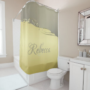 Luxury gold metal decorative on gold and silver shower curtain