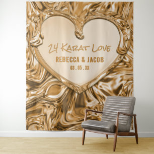Luxury Gold Metal Heart Backdrop Tapestry