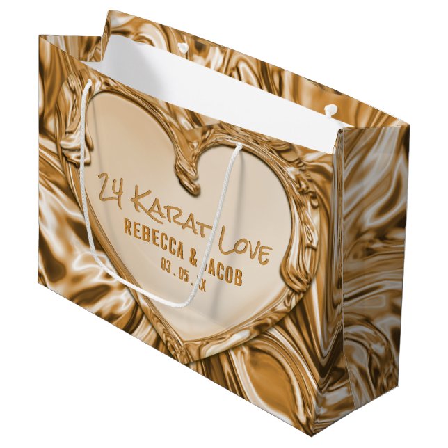 Luxury Gold Metal Heart Large Gift Bag (Front Angled)