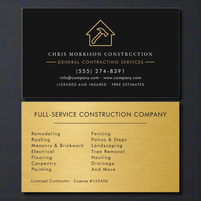 Luxury Gold Metallic Black Construction Business Card (Creator Uploaded)
