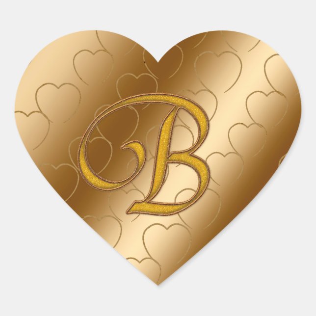 Luxury Gold Monogram B Heart Sticker (Front)