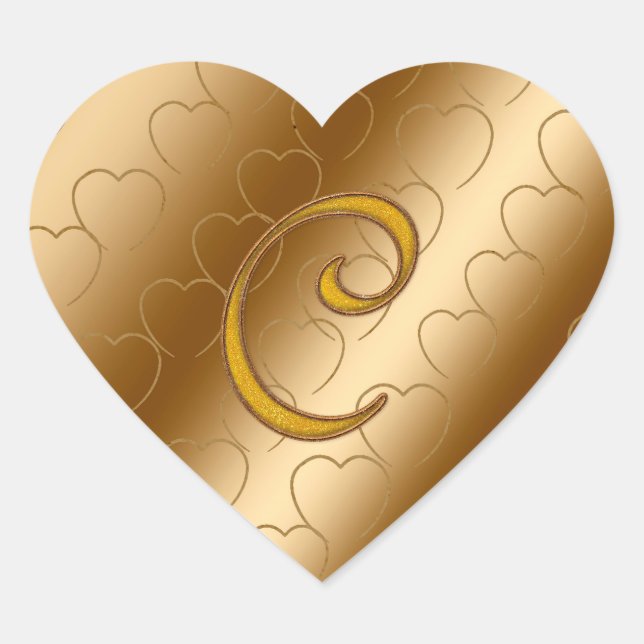 Luxury Gold Monogram C Heart Sticker (Front)