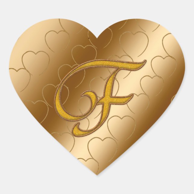 Luxury Gold Monogram F Heart Sticker (Front)