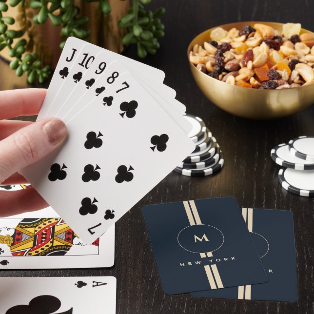 Luxury Gold Monogram Initial Midnight Navy Playing Cards (In Situ)
