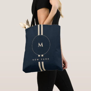 Luxury Gold Monogram Initial Midnight Navy Resort Tote Bag