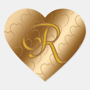 Luxury Gold Monogram R Heart Sticker