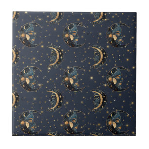 Luxury Gold Moon Celestial Pattern Tile
