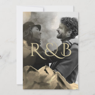Luxury Gold Mountains Overlay Photo Wedding Invitation