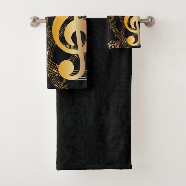 Luxury Gold Music Note ornamental Bath Towel Set (Insitu)