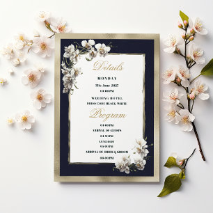 Luxury gold navy blue white orchid Details Program Invitation
