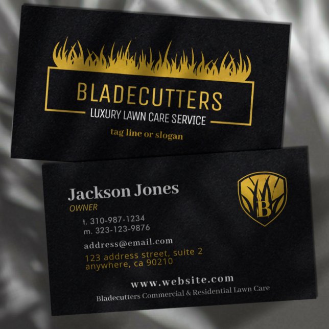 Luxury Gold on Black Lawn Care Business Cards (Creator Uploaded)