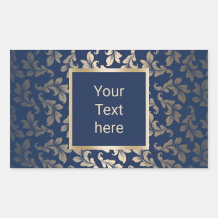Luxury Gold Ornament Elegant Navy Blue Salon Rectangular Sticker