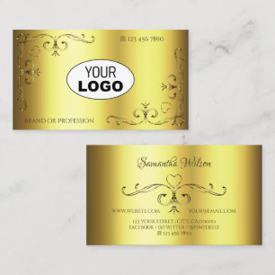 Luxury Gold Ornate Corner Borders Add Logo Elegant Business Card