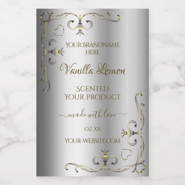 Luxury Gold Ornate Corners Silver Product Labels (Single Label)