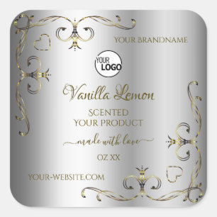 Luxury Gold Ornate Silver Product Labels with Logo