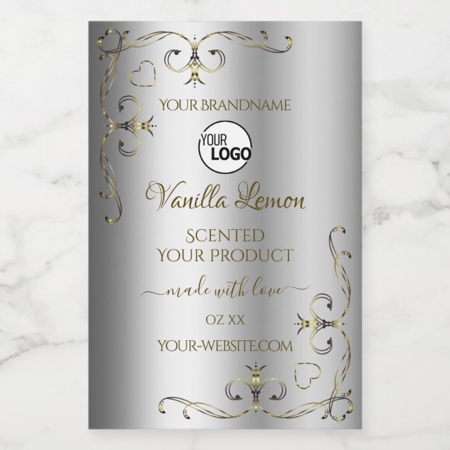 Luxury Gold Ornate Silver Product Labels with Logo (Single Label)