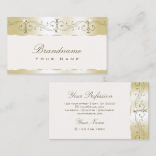 Luxury Gold Ornate Sparkling Jewels Pastel Cream Business Card