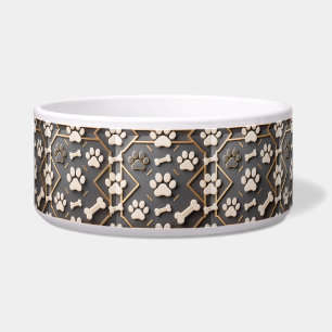 Luxury Gold Paw Print Ceramic Dog Bowl   Elegant