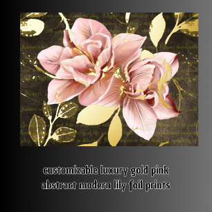 luxury gold pink abstract modern lily foil prints